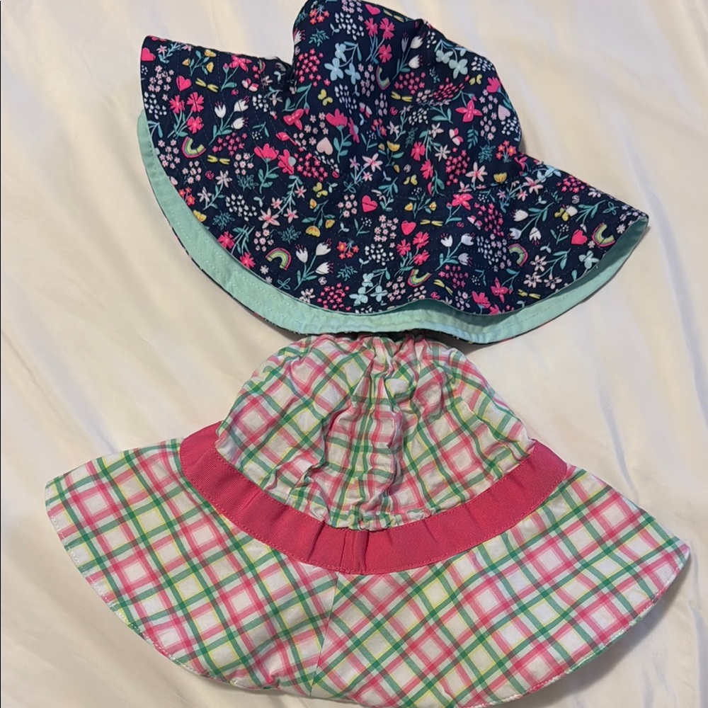 Kids 2t-4t Reversible Sun Hats - Pink and Green, Navy and Pink. Set of 2.